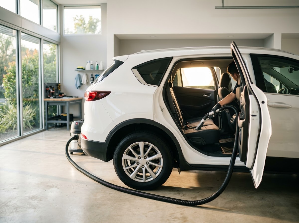 Vacuuming the car interior